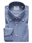Blue Solid Herringbone Flannel Dress Shirt | Emanuel Berg Shirts | Sam's Tailoring Fine Men Clothing