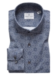 White & Navy Geomatric Modern 4Flex Stretch Knit Shirt | Emanuel Berg Sport Shirts | Sam's Tailoring Fine Men Clothing