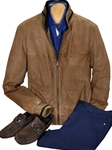 Tan Suede Bomber Curved Collar Mens Jacket | Marcello Sport Outerwear Collection | Sam's Tailoring Fine Men's Clothing