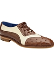 Brown/Cream Genuine Ostrich Quill Sesto Shoe | Belvedere Dress Shoes Collection | Sam's Tailoring Fine Men's Clothing