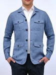 Blue  Solid Textured Linen Over Shirt Jacket | Emanuel Berg Shirts | Sam's Tailoring Fine Men Clothing
