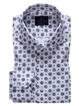 White, Blue & Beige Floral Extra Fine Dobby Dress Shirt | Emanuel Berg Shirts | Sam's Tailoring Fine Men Clothing