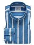 Blue & White Stripes Modern 4Flex Stretch Knit Shirt | Emanuel Berg Shirts | Sam's Tailoring Fine Men Clothing