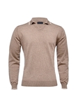 Beige Light Gauge Fashion Long Sleeve Polo | Emanuel Berg Polos | Sam's Tailoring Fine Men Clothing