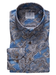 Blue, Brown & White Paisley Modern 4Flex Knit Shirt | Emanuel Berg Shirts Collection | Sam's Tailoring Fine Men Clothing