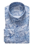 Blue & White Paisley Modern 4Flex Stretch Knit Shirt | Emanuel Berg Shirts Collection | Sam's Tailoring Fine Men Clothing