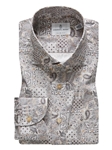 Grey, Green, Beige & Brown Patchwork Poplin Sport Shirt | Emanuel Berg Shirts Collection | Sam's Tailoring Fine Men Clothing