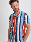 Blue Stripped Resort Short Sleeve Men's Shirt | Stone Rose Short Sleeve Shirts Collection | Sams Tailoring Fine Men Clothing
