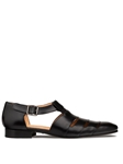 Black Hand-Stained Patina Calfskin Fisherman Dress Sandal | Mezlan Casual Shoes | Sam's Tailoring Fine Men's Clothing