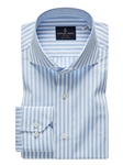 Blue & White Stripes Poplin Luxury Sport Shirt | Emanuel Berg Shirts Collection | Sam's Tailoring Fine Men Clothing