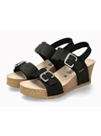 Black Leather Nubuck Wedge Heel Women Cork Sandal | Mephisto Women Cork Sandals | Sam's Tailoring Fine Women's Shoes