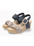 Navy Leather Nubuck Women Cork Wedge Heel Sandal | Mephisto Women Cork Sandals | Sam's Tailoring Fine Women's Shoes