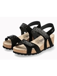 Black Leather Velvet Women's Cork Heel Sandal | Mephisto Women Cork Sandals | Sam's Tailoring Fine Women's Shoes