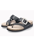 Black Leather Smooth Flat Women Cork Sandal | Mephisto Women Cork Sandals | Sam's Tailoring Fine Women's Shoes