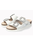 White Leather Smooth Buckle Fastener Cork Sandal | Mephisto Women Cork Sandals | Sam's Tailoring Fine Women's Shoes