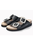 Black Leather Smooth Buckle Fastener Cork Sandal | Mephisto Women Cork Sandals | Sam's Tailoring Fine Women's Shoes