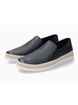 Navy Leather Nubuck Mid Sole Men's Slip On Shoe | Mephisto Men's Shoes Collection  | Sam's Tailoring Fine Men Clothing