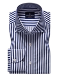 Blue & White Stripe Satin Twill Premium Dress Shirt | Emanuel Berg Dress Shirts Collection | Sam's Tailoring Fine Men Clothing