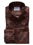 Dark Brown Printed Dobby Sport Men's Luxury Shirt | Emanuel Berg Casual Shirts Collection | Sam's Tailoring Fine Men Clothing