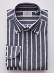 Navy & White Exaggerated Stripe Dobby Men Shirt | Emanuel Berg Shirt Collection | Sam's Tailoring Fine Men Clothing