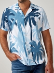 Light Blue Palms Short Sleeve Resort Men Shirt | Stone Rose Shirts Collection | Sam's Tailoring Fine Men Clothing