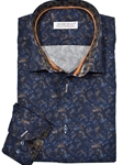 Navy Whisp Abstract Roll Collar Men's Shirt | Marcello Shirts Collection | Sam's Tailoring Fine Men's Clothing