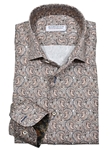 Tan Paisley Roll Collar Men's Shirt | Marcello Shirts Collection | Sam's Tailoring Fine Men's Clothing