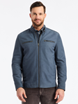 Slate Blue Mock Neck Artrino Men Leather Jacket | Robert Graham Outerwear Collection | Sam's Tailoring Fine Men's Clothing