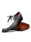 White/Gray Genuine Ostrich Leather Men's Shoe | Marco Di Milano Lace Up Shoes Collection | Sam's Tailoring Fine Men's Clothing