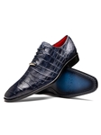 Navy Alligator Leather Handcrafted Dress Oxford  | Marco Di Milano Lace Up Shoes Collection | Sam's Tailoring Fine Men's Clothing