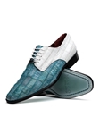 Aqua/White Caiman Crocodile & Lizard Lace Up Shoe | Marco Di Milano Lace Up Shoes Collection | Sam's Tailoring Fine Men's Clothing