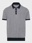Navy Three Button Short Sleeve Men's Jacquard Polo | Emanuel Berg Polos Collection | Sam's Tailoring Fine Men Clothing