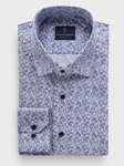 Blue Printed Poplin Stretch Sport Luxury Men'S Dress Shirt | Emanuel Berg Business Shirts Collection | Sam's Tailoring Fine Men Clothing