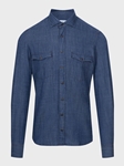 Dark Blue Solid Denim Twill Sport Men'S Casual Shirt | Emanuel Berg Casual Shirts Collection | Sam's Tailoring Fine Men Clothing
