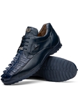 Navy Hornback Caiman & Calf Leather Exotic Sneaker | Marco Di Milano Sneakers Collection | Sam's Tailoring Fine Men's Clothing