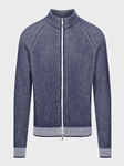 Navy Premium Vertical Rib Structure Full Zipper Men'S Cardigan  | Emanuel Berg Sweaters Collection | Sam's Tailoring Fine Men Clothing